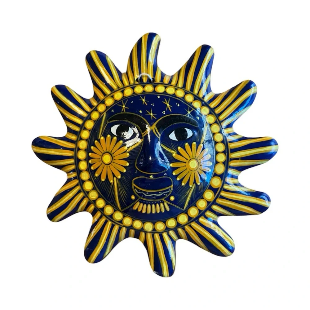Talavera Mexican Folk Art, 9” Sun Ceramic Wall Hanging - Picture 1 of 4